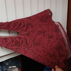 La Pêche Burgundy Floral Halter Top Size L